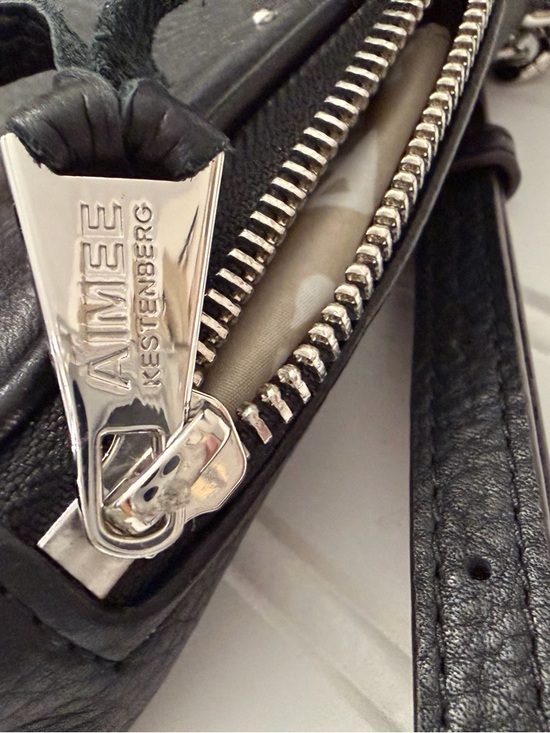 Aimee Kestenberg Black Pebbled Leather Crossbody Studded Stadium Bag - Picture 11 of 11